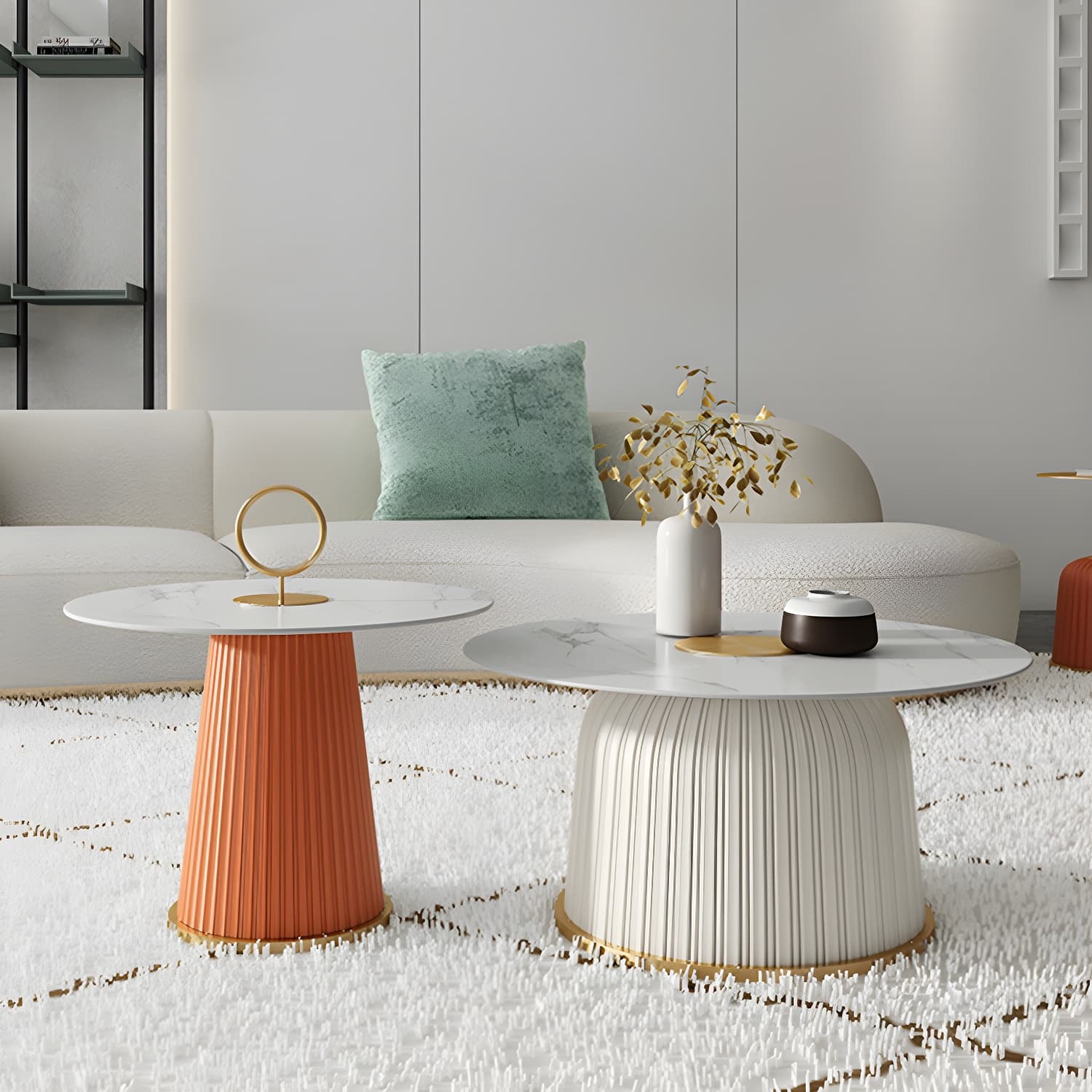 Modern Metal Cocktail Table Round Pedestal Coffee Table - White thumbnail 7