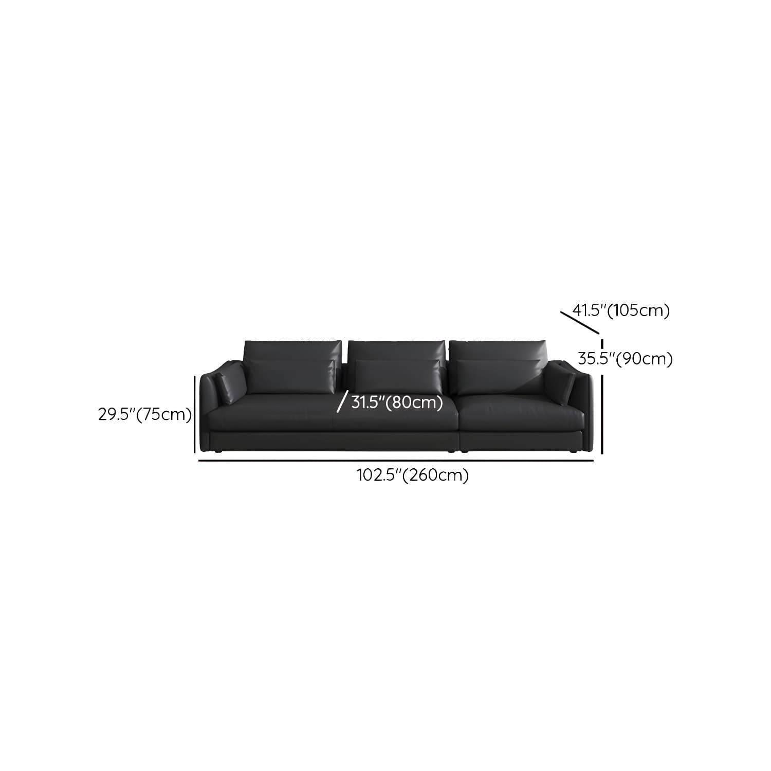 Modern Genuine Leather Sectional Sofa in Black with Recessed Arm thumbnail 14