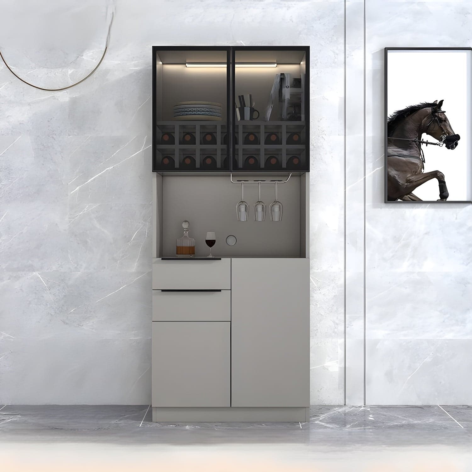 Luxurious Dark Wood Sideboard with Glass Doors and Elegant Stemware Rack thumbnail 3