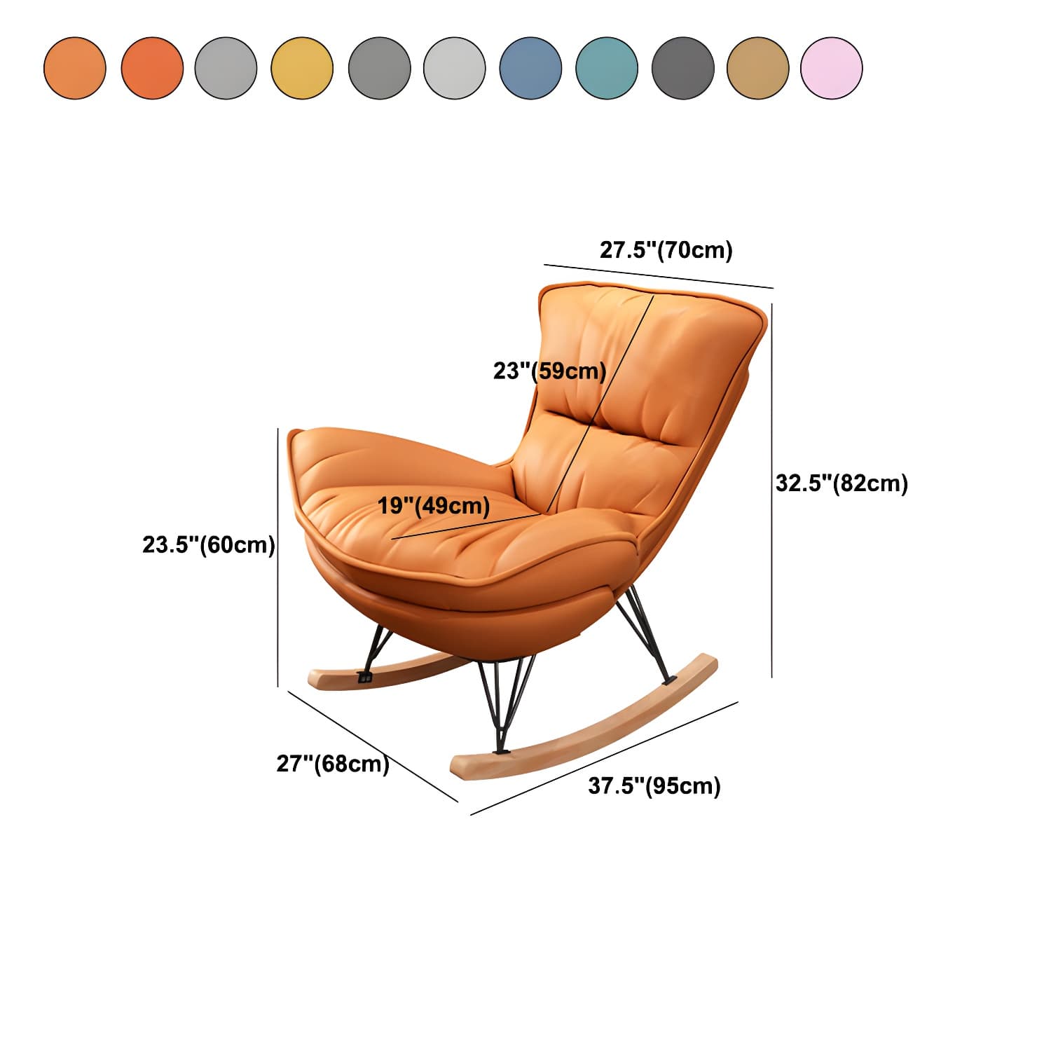 Modern Rocking Chair Metal Frame Doll Cotton Filling Cushion Wingback Rocker Chair thumbnail 16