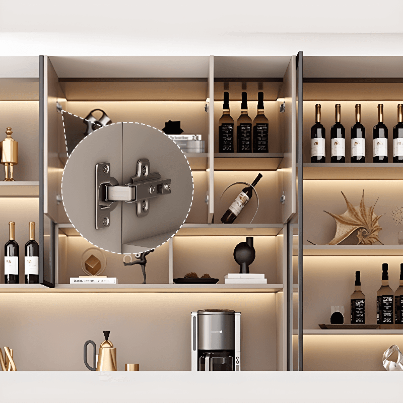 Modern Timber Countertop Server with Glazed Door Hutch, Narrow Size, Six Internal Shelves for Kitchen Cupboards thumbnail 7