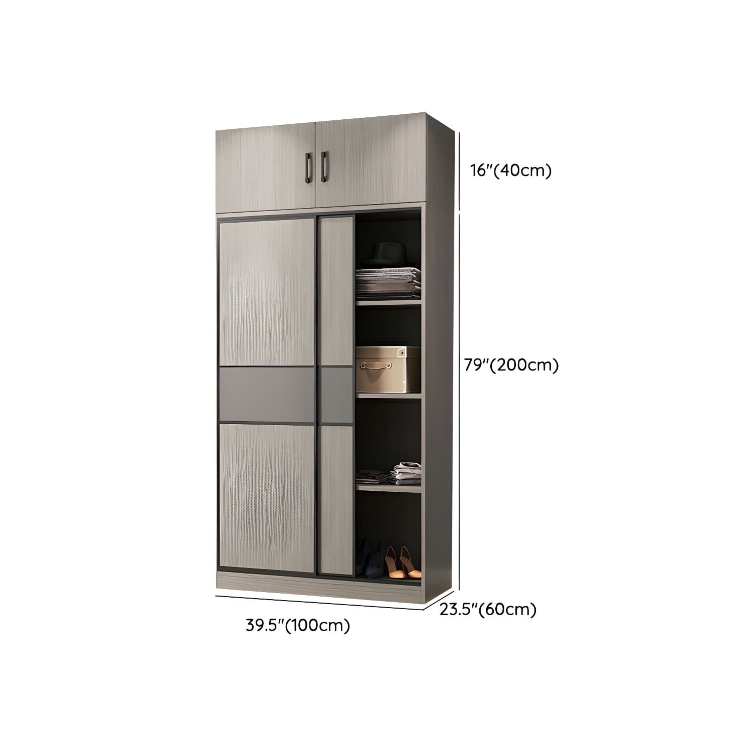 Contemporary Plate Storage Wood Wardrobe with Clothing Rod and Shelves in Light Grey thumbnail 7