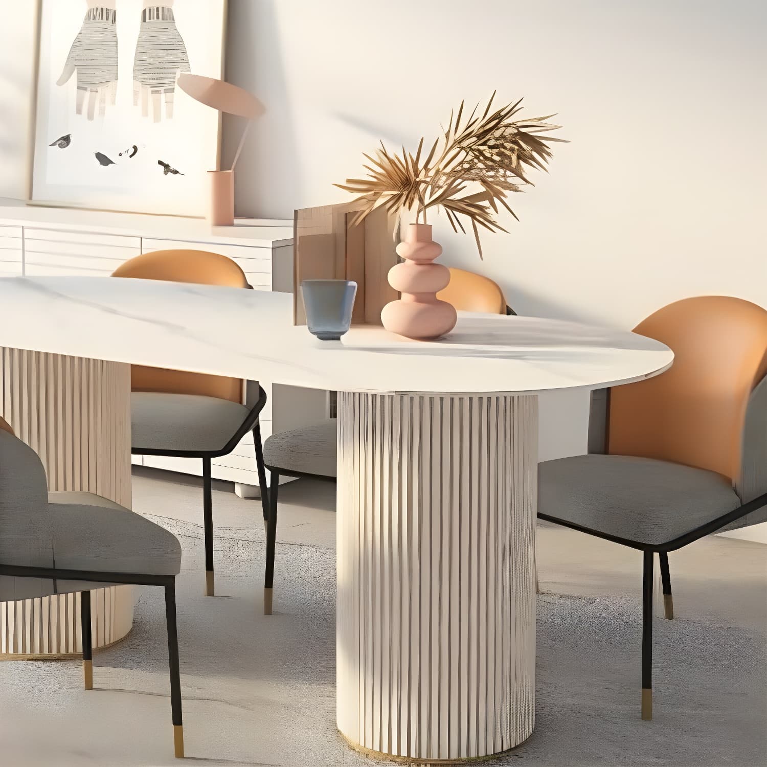 Simplicity Style Oval Dining Table Imitation Marble Home Furniture thumbnail 5
