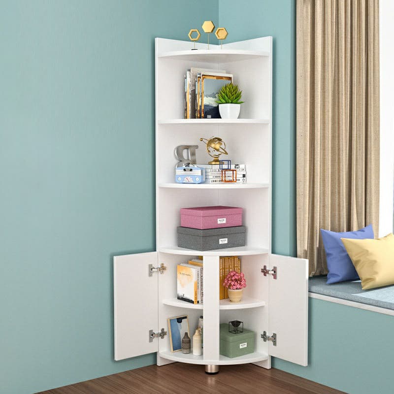 Modern Wood Corner Accent Cabinet with Open Shelves Wood Doors and 1 Cabinet for Living Room thumbnail 4