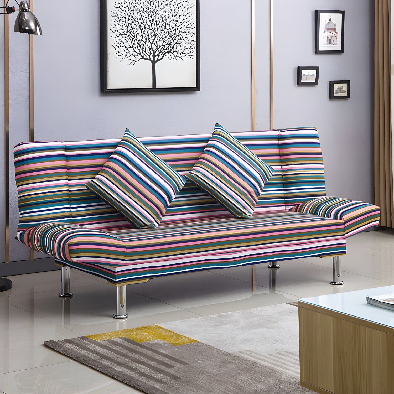 Silver Transitional Modern Tight Back Sofa Bed 29.53"High Armless Sofa Bed thumbnail 28
