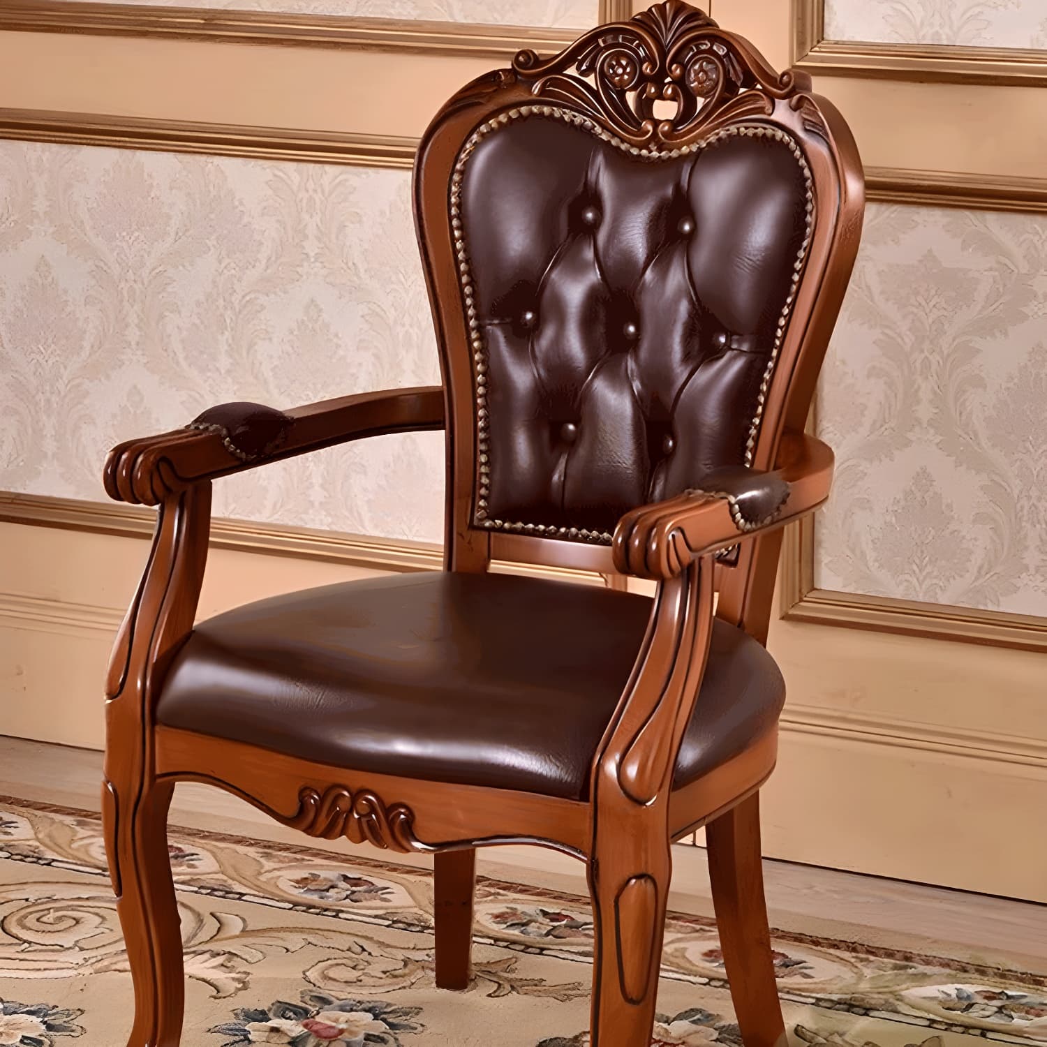 Leather High Back Dining Side Chair Kitchen Side Chair with Solid Wood Legs thumbnail 9