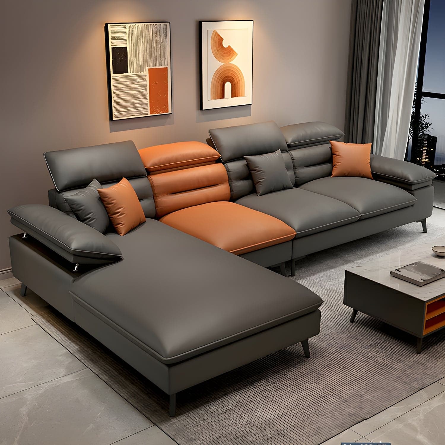Modern L-Shape Sofa Chaise in Tech Cloth with Stationary Design and 3 Piece Set thumbnail 5