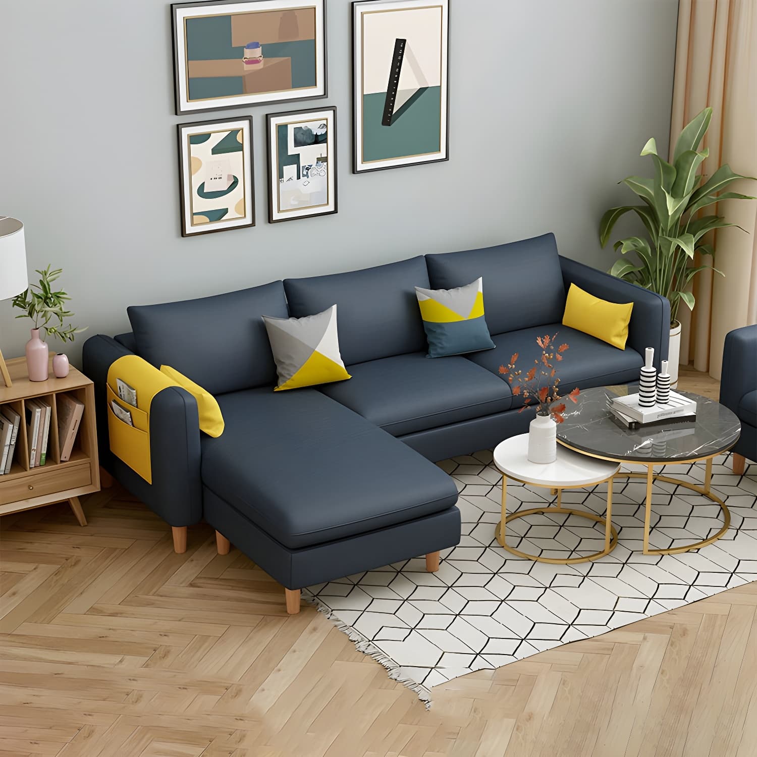 Modern Wooden Frame L-Shaped Sectional Sofa Chaise in Small Size with Storage Included thumbnail 26