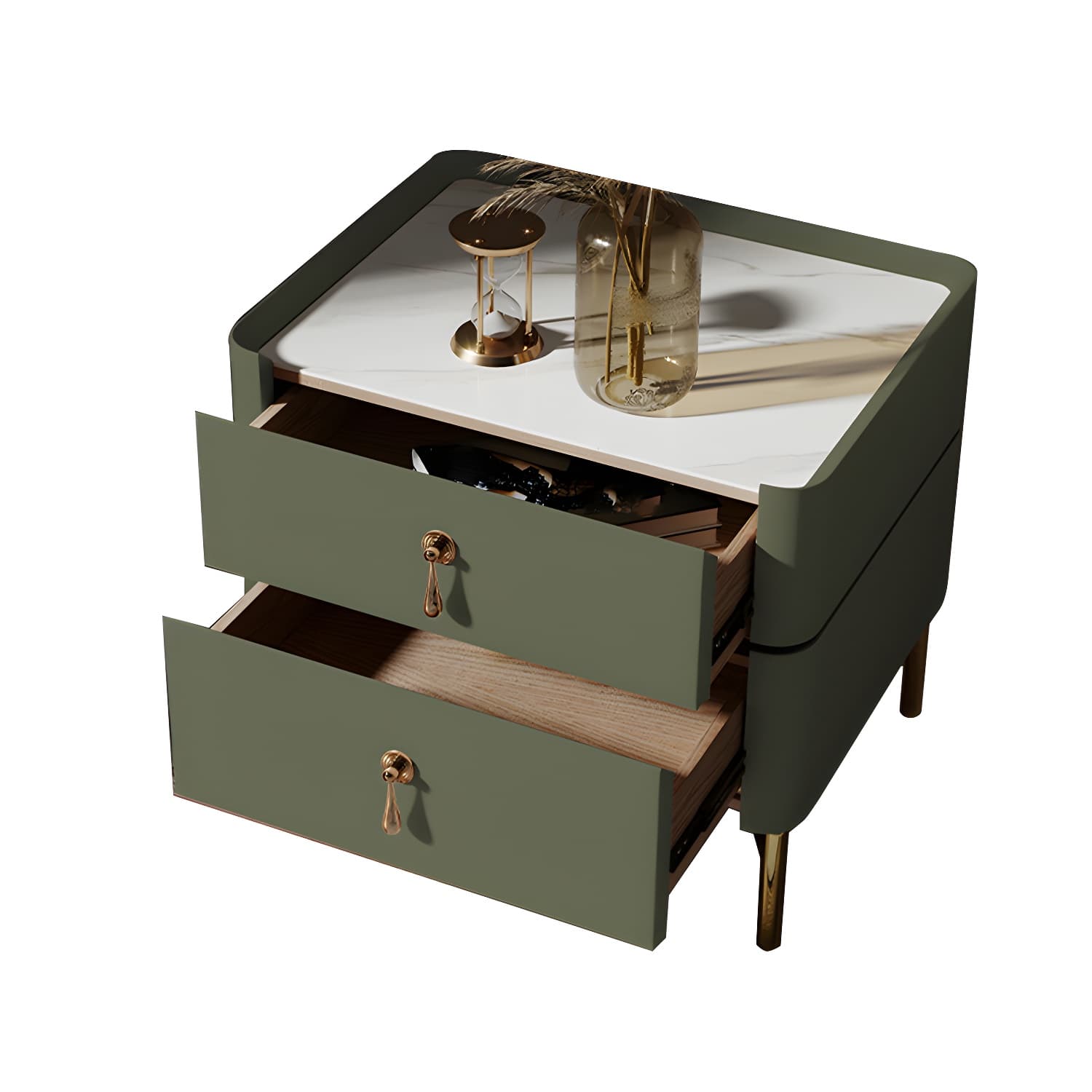 Glam 2-Drawer Nightstand Glass Top 19 Inch H Legs Included Night Table thumbnail 15