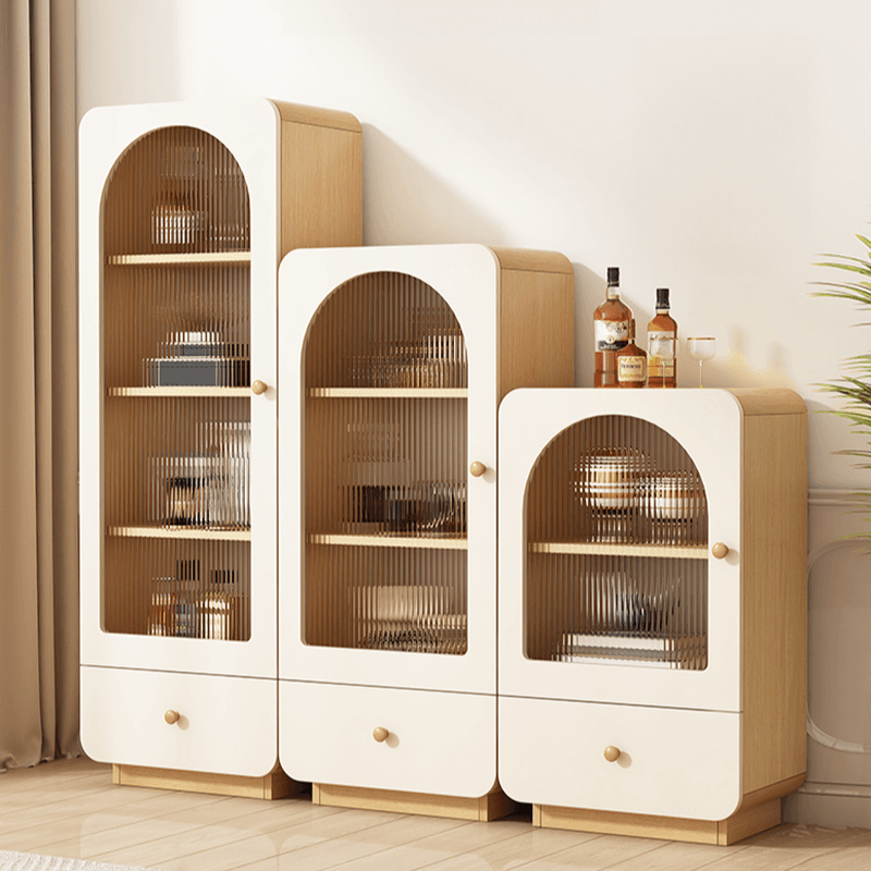 Modern White Lumber Narrow Sideboard with Single Drawer, 4 Shelves/Three Internal Shelves/Two Internal Shelves, Glass-panel Door thumbnail 7