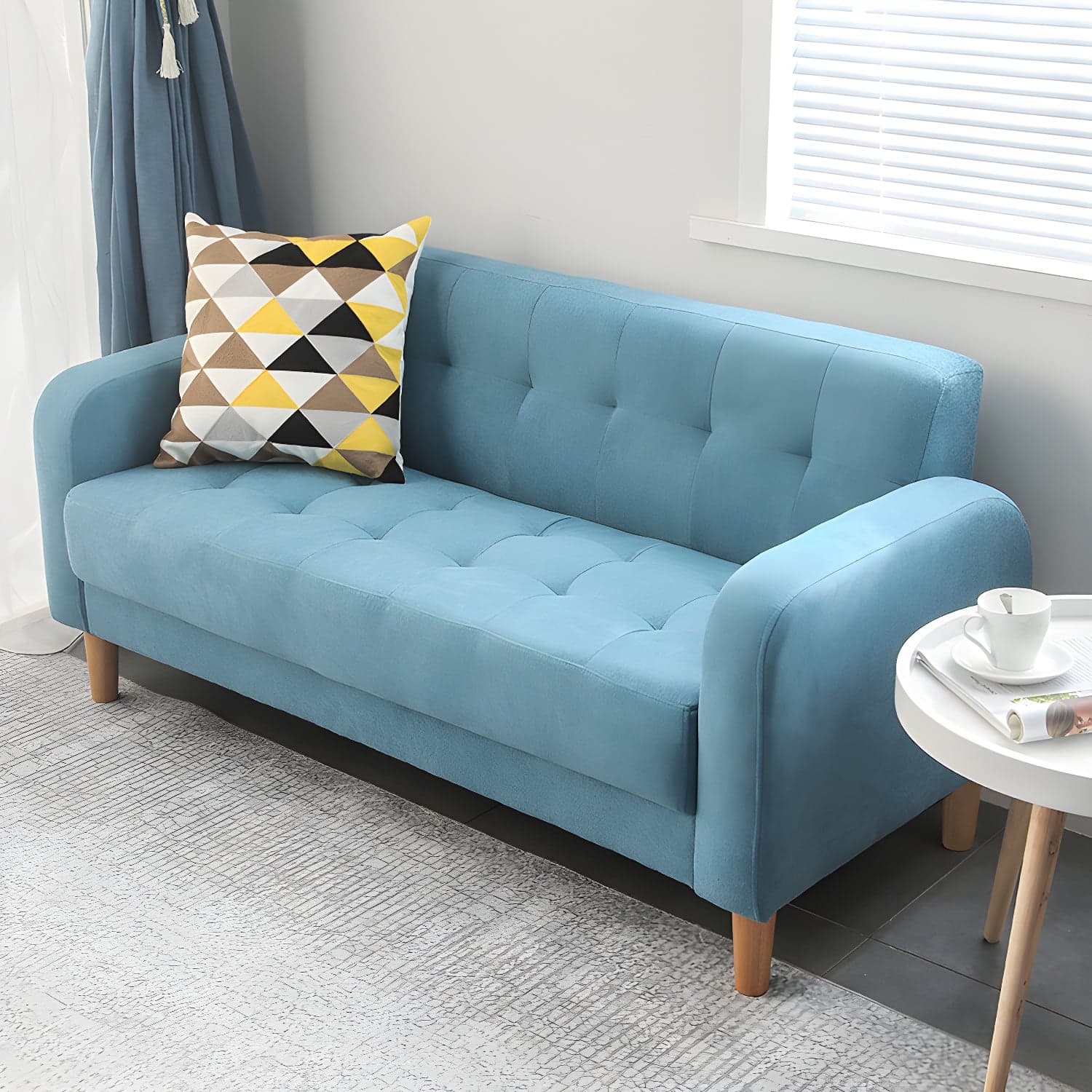 Tufted Fabric Sofa with Four Wooden Legs Square Tufted Sofa for Bonus Room thumbnail 2