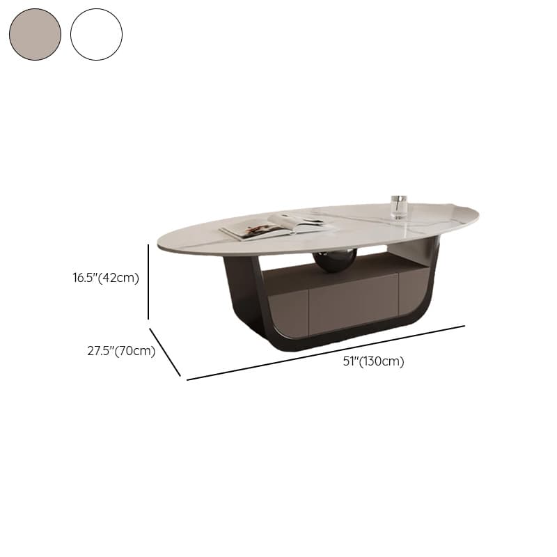 Glamorous Oblong Stone Coffee Table with Abstract Base, Scratch-proof and Drawer for Small Spaces thumbnail 14