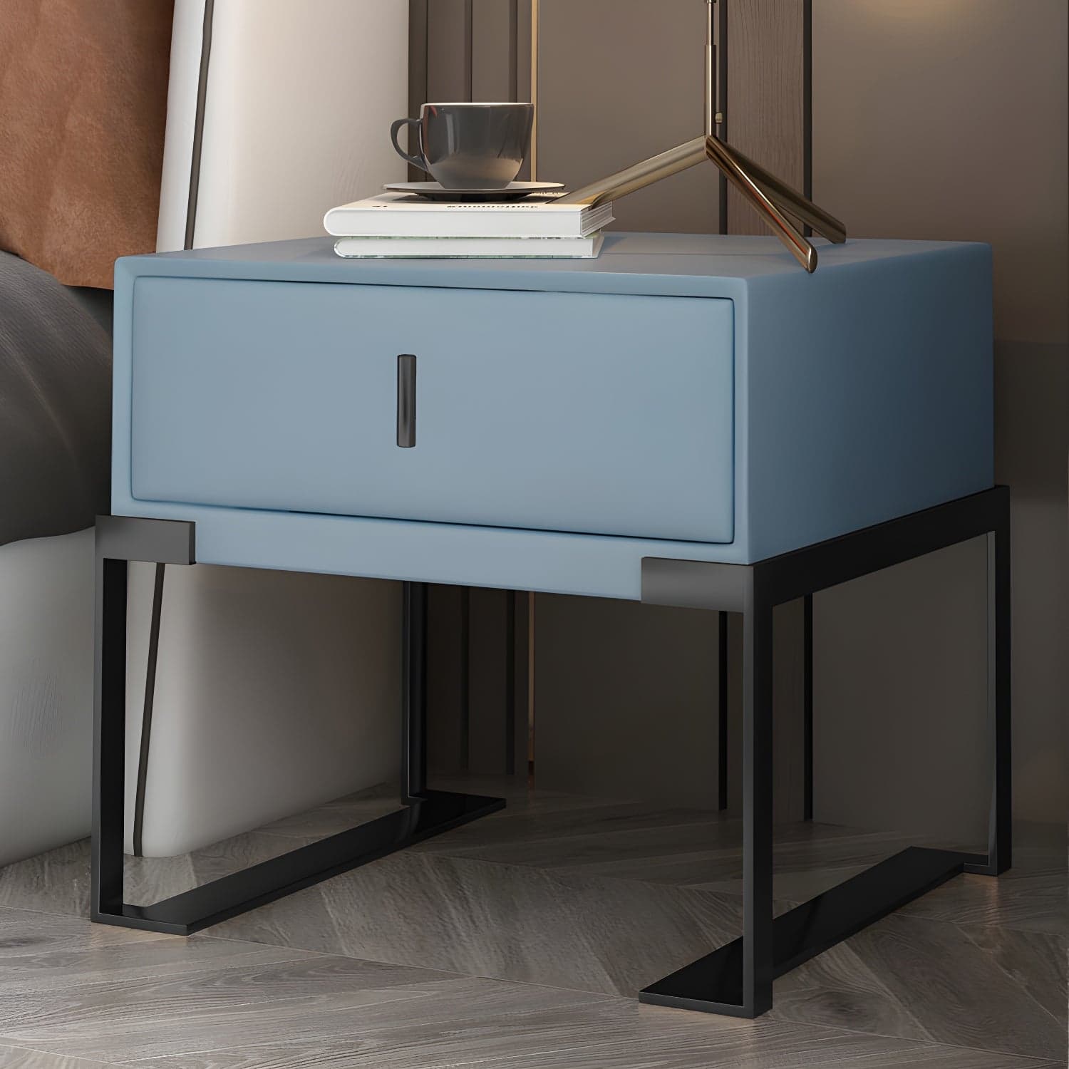 Faux Leather Nightstand 1-Drawer 21 Inch Tall Modern Legs Included Night Table thumbnail 22