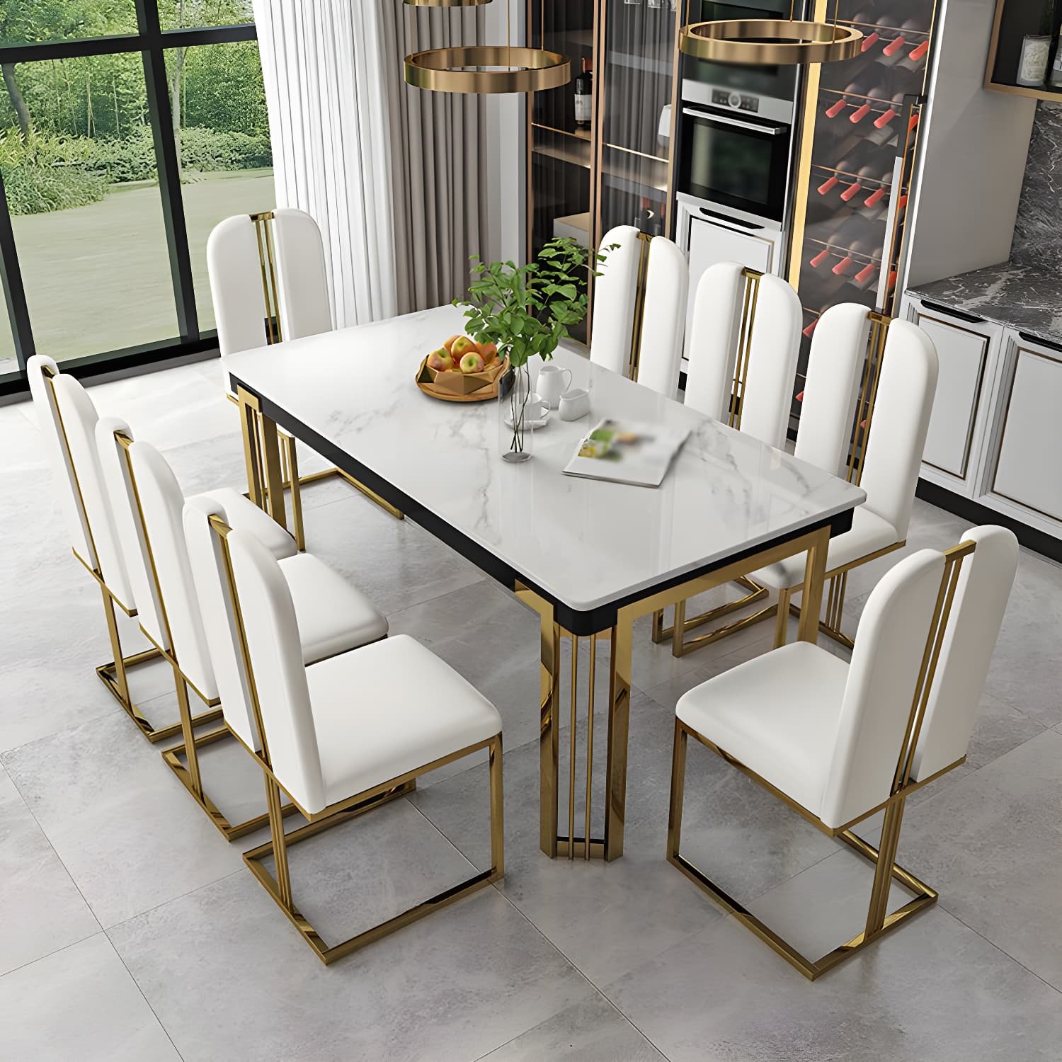Modern 1/2/7/9 Pieces Dining Set Marble Dining Furniture Set /Separate Items thumbnail 4