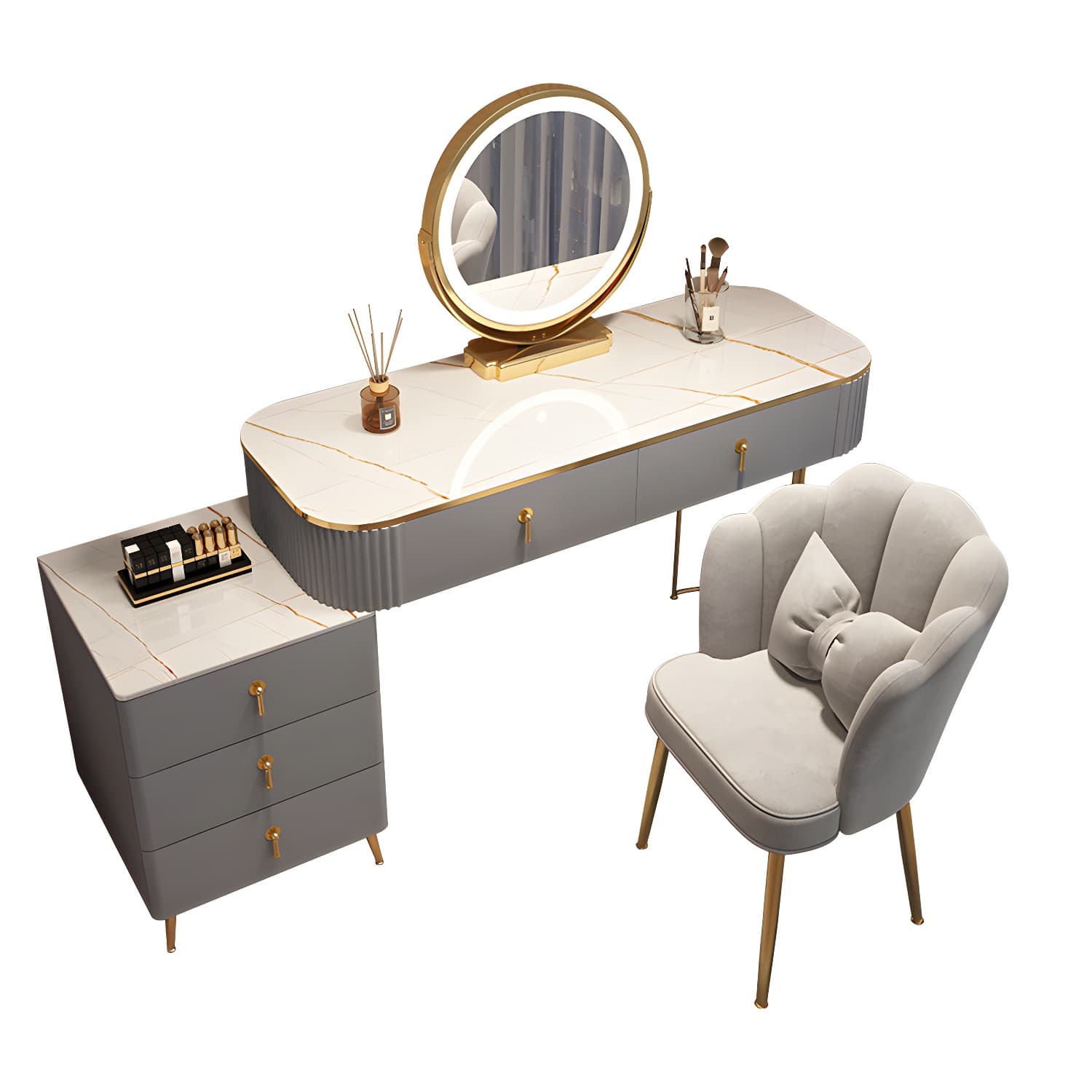 Contemporary Mirrored Wood Top Makeup Vanity Desk White/Gray Dressing Table thumbnail 8