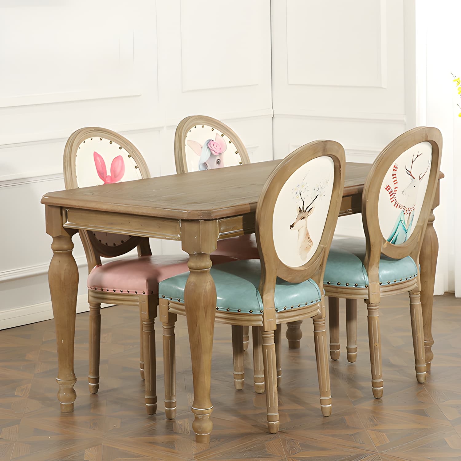 French Country Upholstered Armless Chair Home Solid Wood Dining Chair thumbnail 20