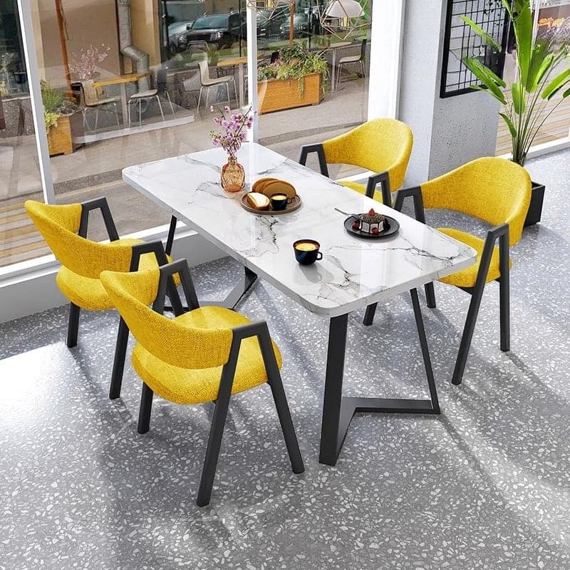 Dining Table Set with Sleighing Slate Top and Padded Chair with Back and Armrest, 5-piece in White thumbnail 7