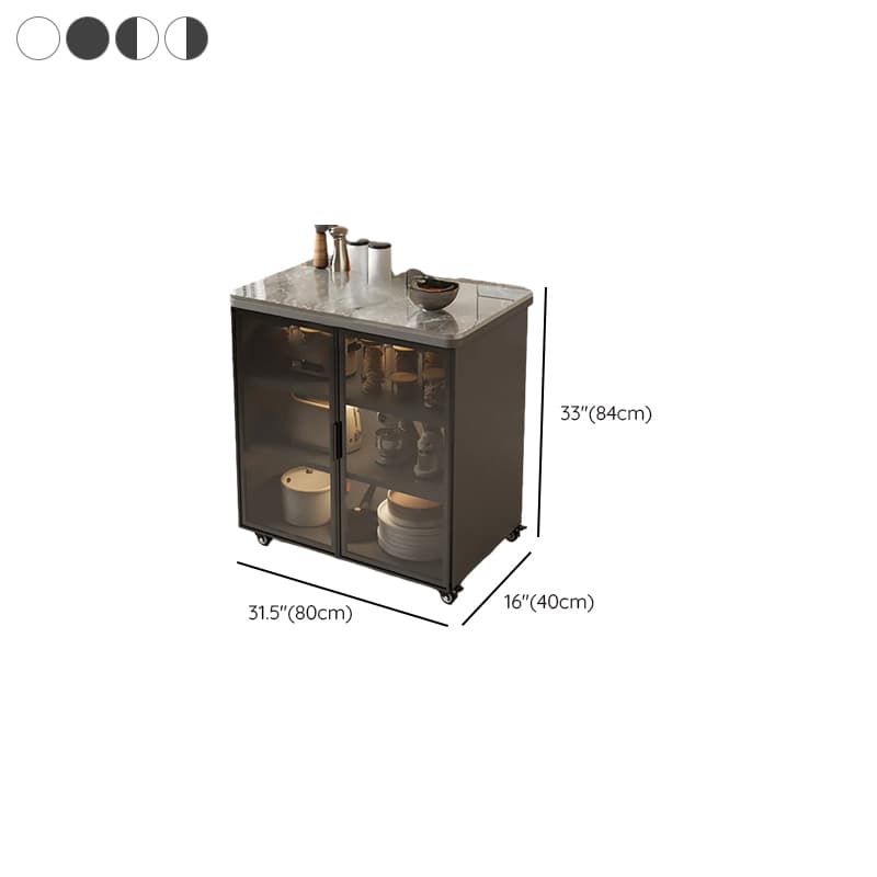 Trendy Sideboard on Caster Wheels with Narrow Stone Countertop, Glazed Door, Adjustable Shelving, and Lighting System thumbnail 10
