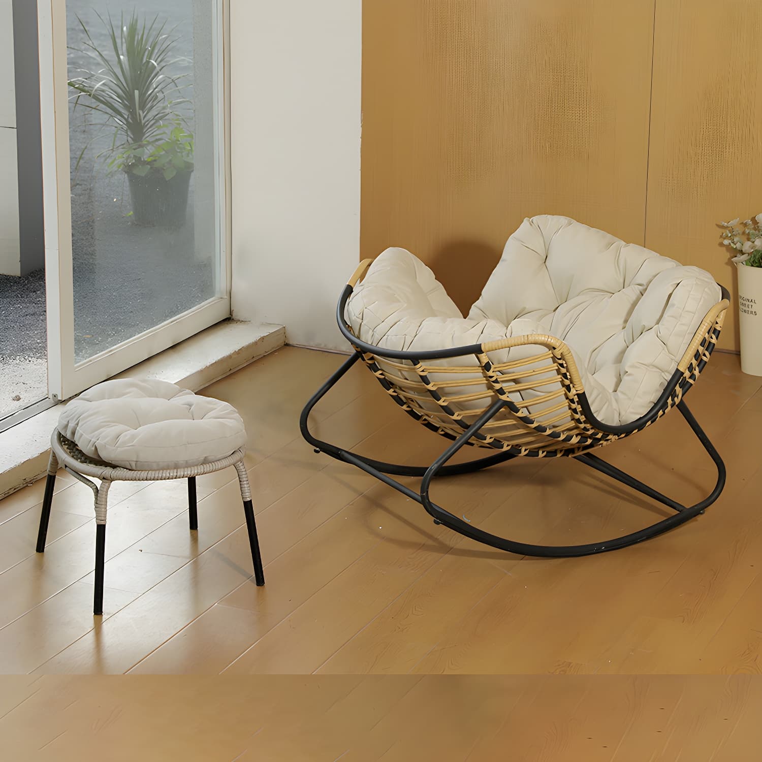 Modern Metal Upholstered Rocking Chair with Removable Back Cushion - Perfect Addition to Your Porch thumbnail 10