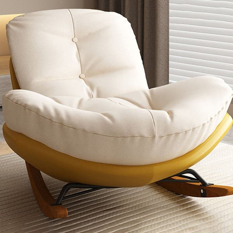 Cotton Upholstered Indoor Rocking Chair with Solid Wood Legs, Compact Design for Small Spaces thumbnail 6