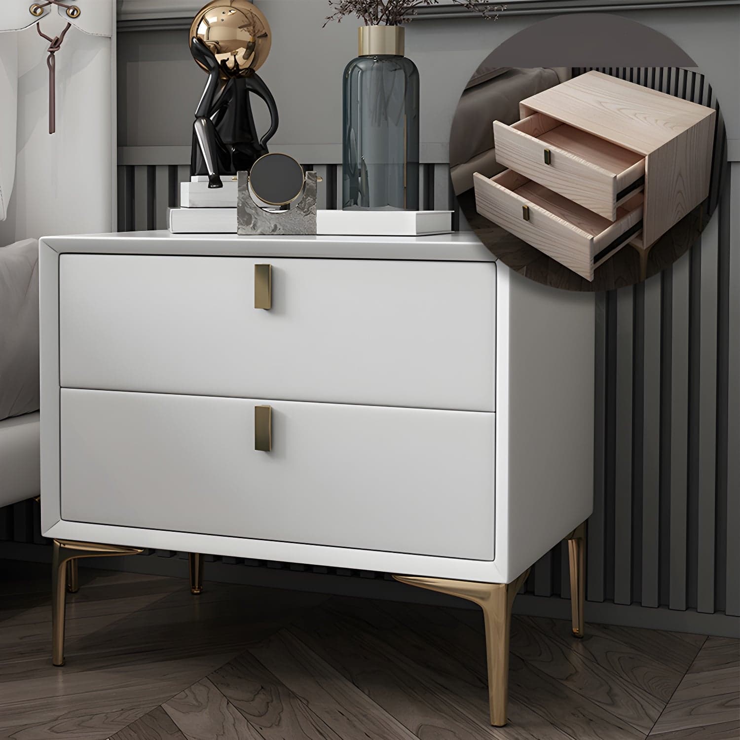 2 Drawer Solid Wood Modern Night Table Drawer Storage Bed Nightstand thumbnail 13