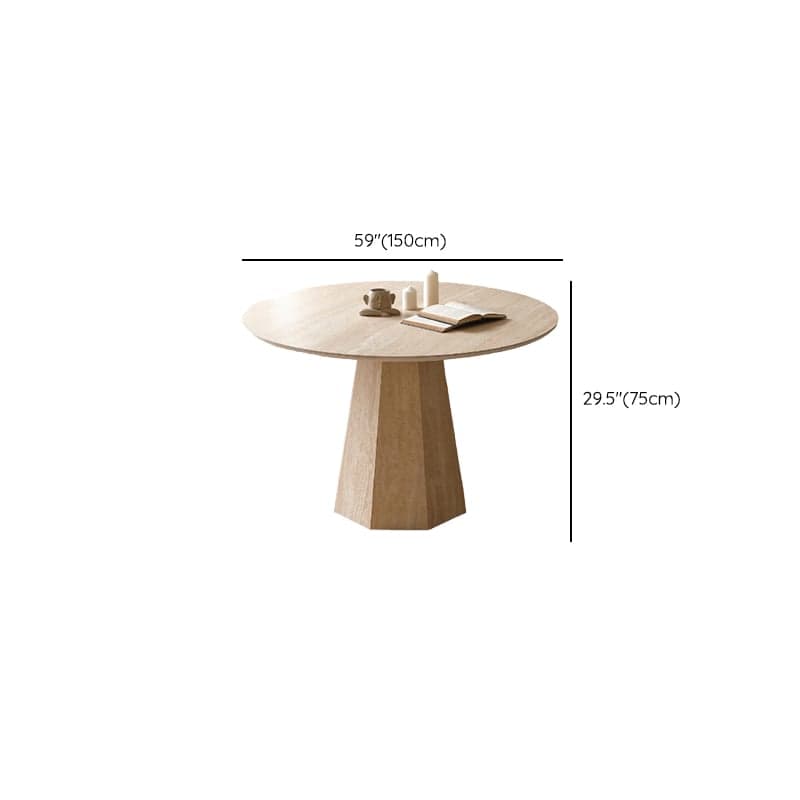Retro Rounded Slate Dining Table Set with Stump Base, Fixed Mechanism, Unfinished Top thumbnail 11