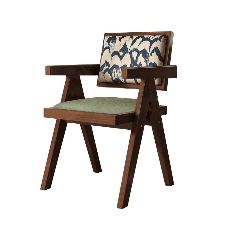 Modish Arm Chair with Ventilated Back, Padded Upholstery, Arms, and Natural Wood Legs thumbnail 5