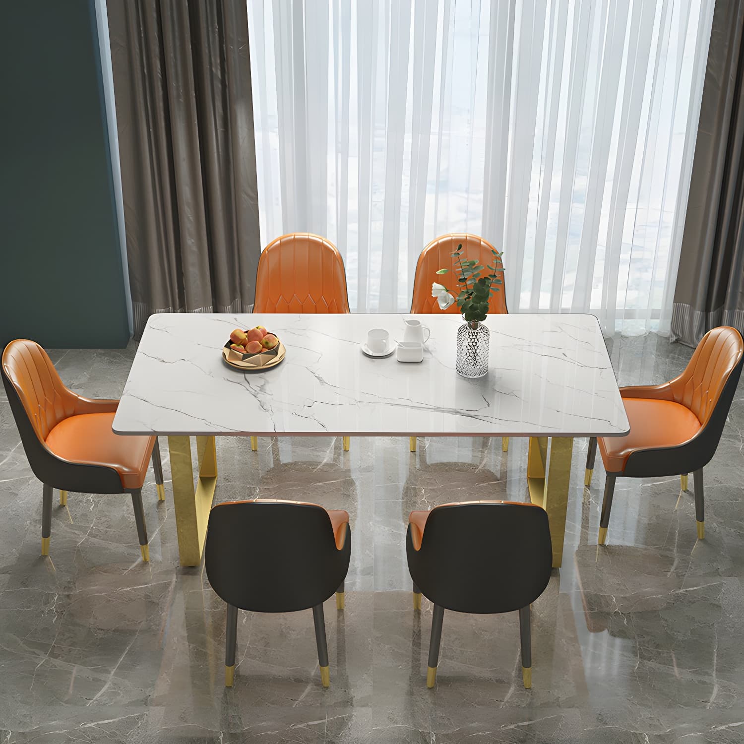Marble Top Dining Table Modern Rectangle Dining Table with Sled Base thumbnail 3