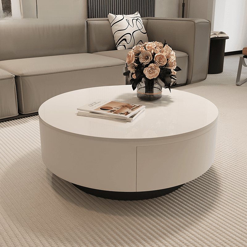 Rounded Coffee Table with 2 Drawers for Indoor Use in a Modern Style thumbnail 2
