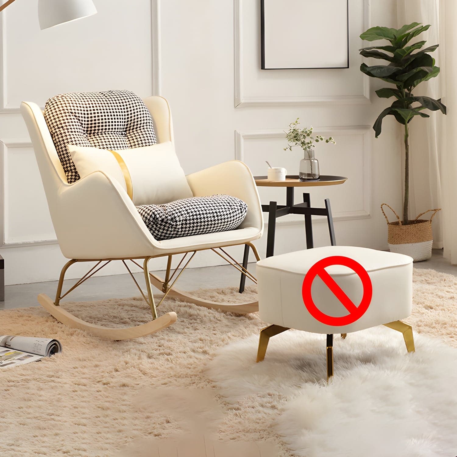 Contemporary Rocking Chair Rubber Wood Frame Wing Chair Back Indoor Rocking Chair thumbnail 1