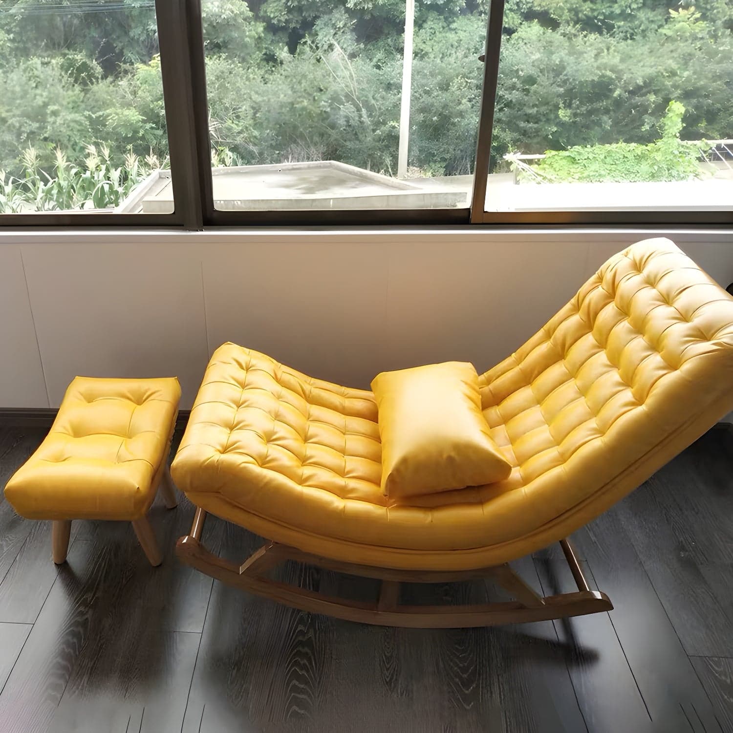 Indoor Leisure Chaise Chair Modern Wooden Upholstered Rocking Chair thumbnail 11