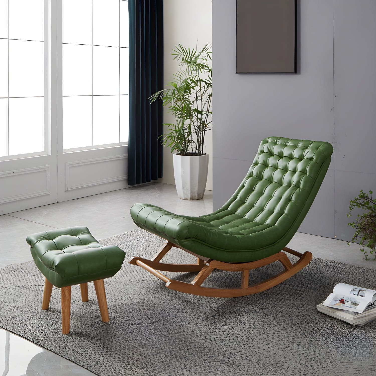 Indoor Leisure Chaise Chair Modern Wooden Upholstered Rocking Chair thumbnail 5