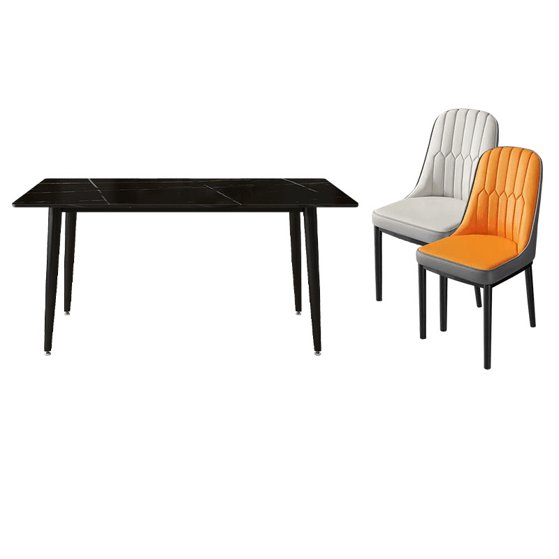 Dining Table Set with Rectangular Slate Top, 4 Legs, Padded Chair, and Back thumbnail 1