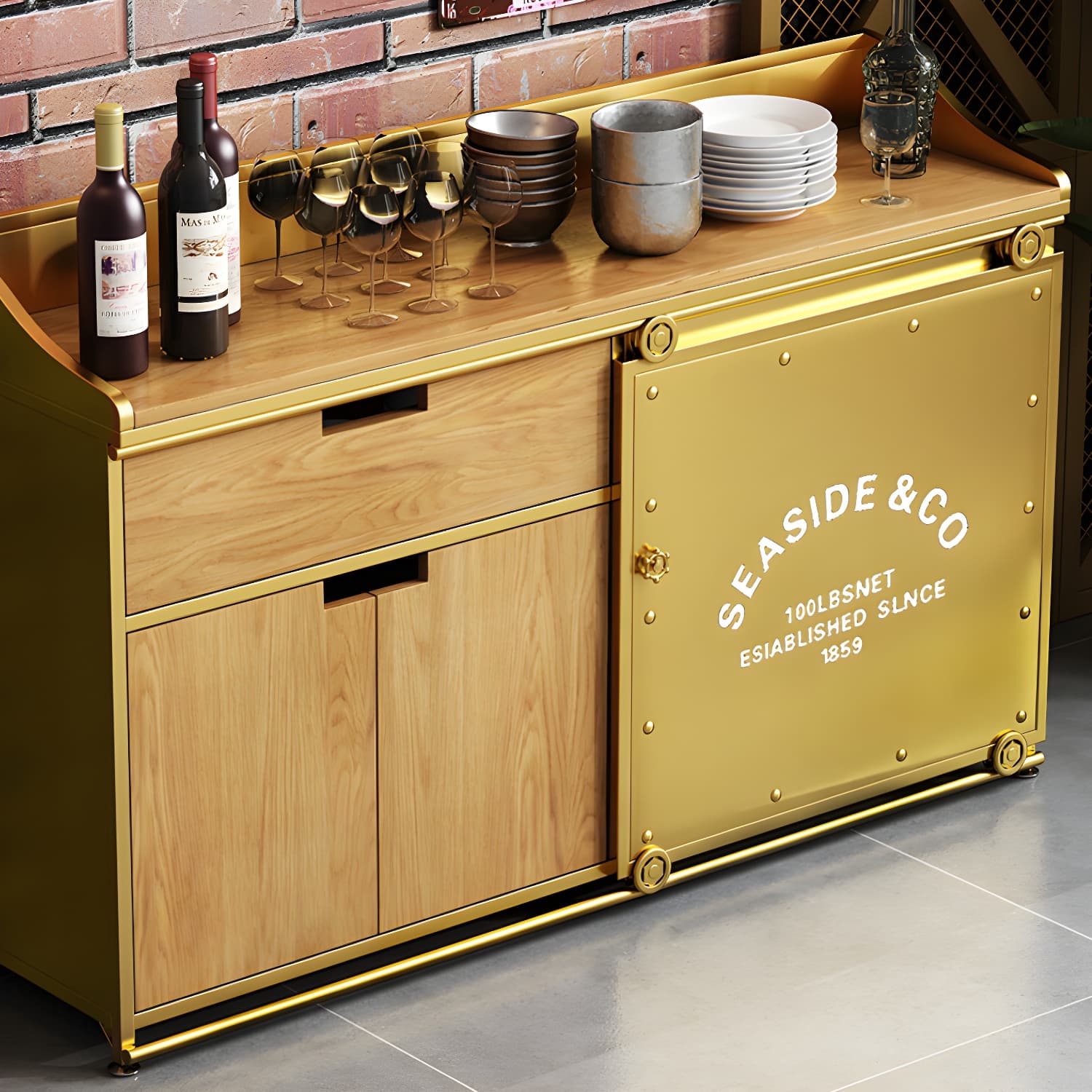 Modern Style Side Board Metal Sideboard with Sliding Door for Kitchen - image 5