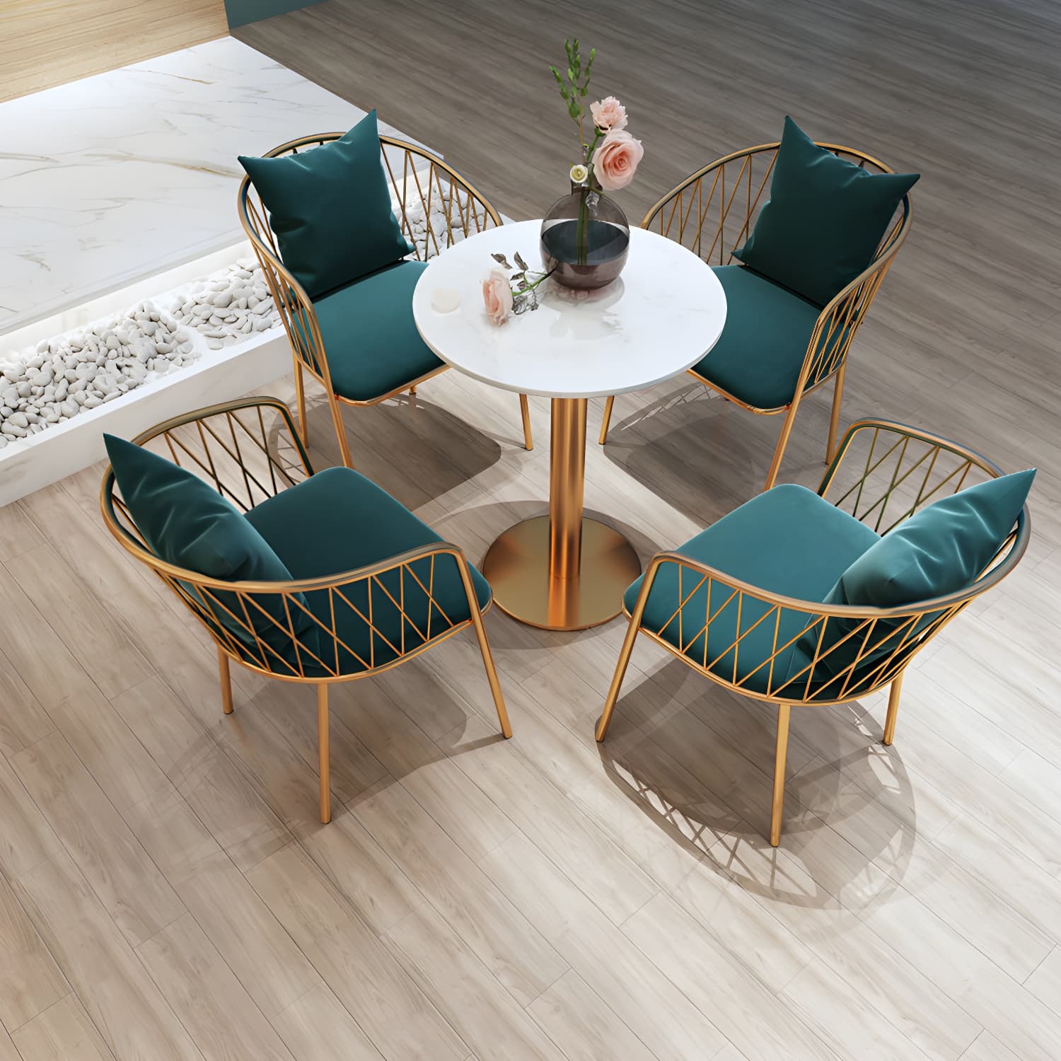 Sintered Stone Dining Table Traditional Luxury Dining Table with Gold Base thumbnail 17