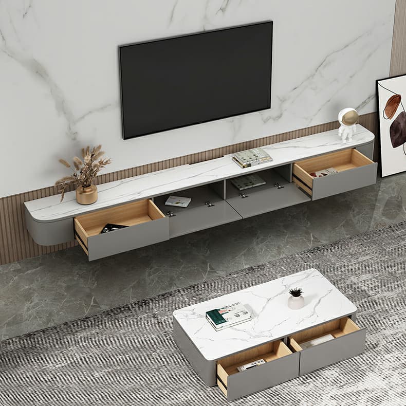Elegant Rubberwood TV Stand with Floating Mount, Cable Management, and Soft Close Drawers thumbnail 12