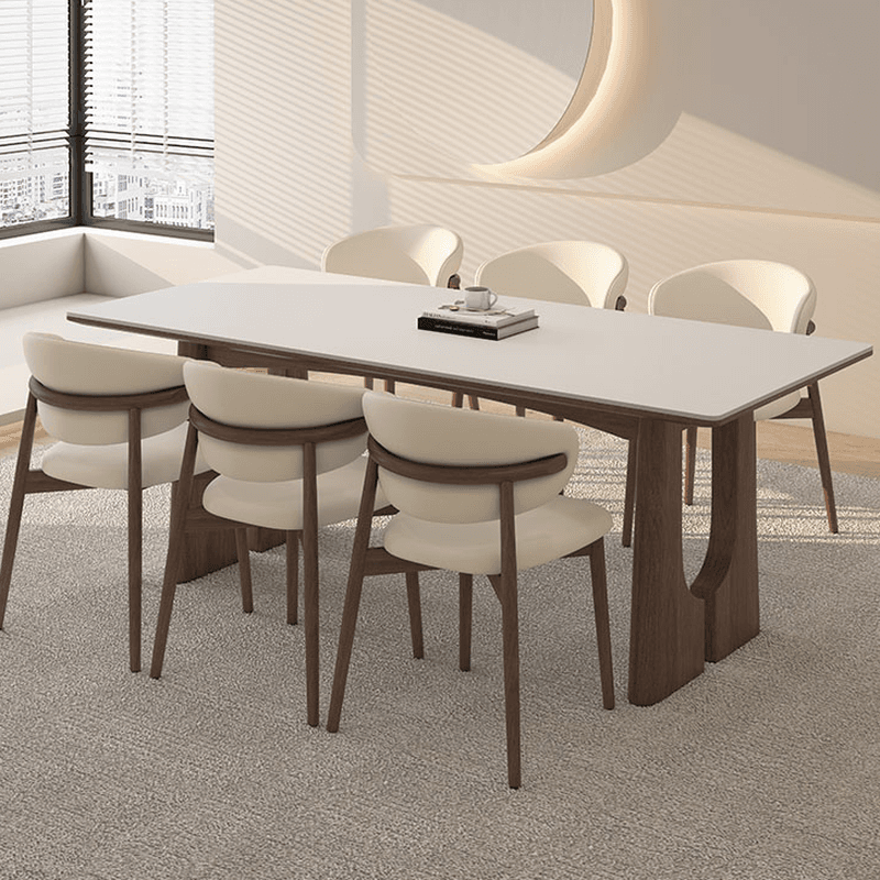 Dining Table Set with Slate Two-sided Pedestal, Upholstered Back, Fixed Table, Padded Chair, and White Top thumbnail 4