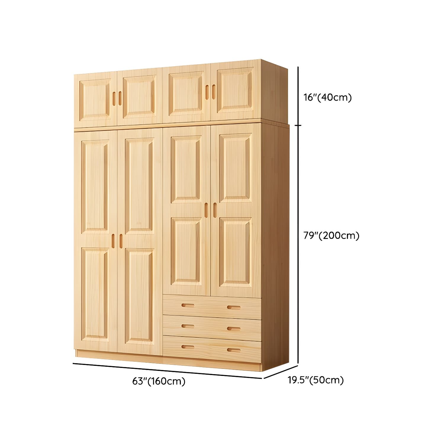 Modern Natural Pine Wardrobe Armoire with Drawers and Clothing Rod - image 26