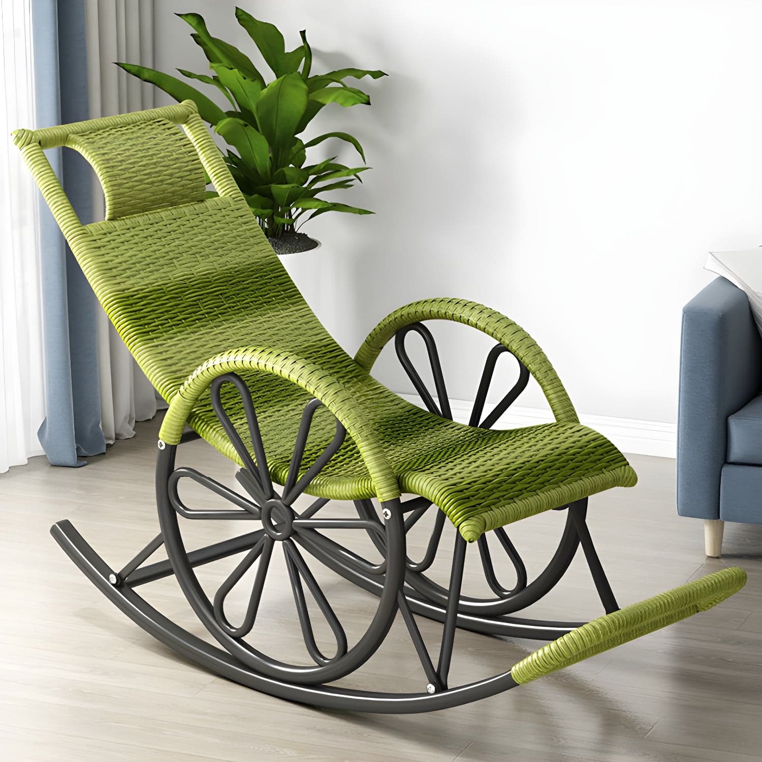 Modern Rattan Rocking Chair Woven Rope Rocker Chair for Drawing Room thumbnail 7