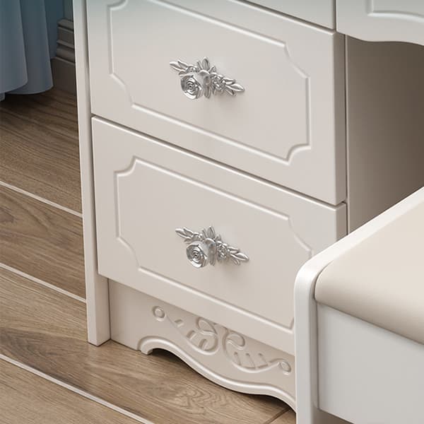 Modern White Wood Makeup Vanity with Seating & Standing Mirror thumbnail 6