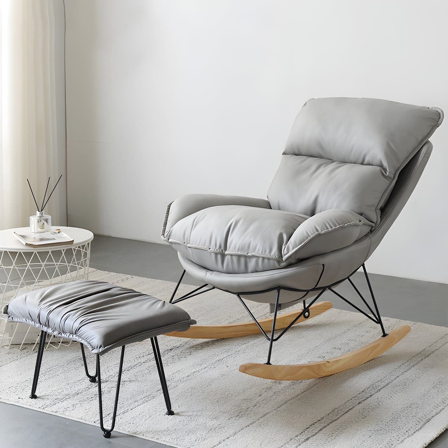 Contemporary Nursery Rocking Chair Indoor Sofa Rocking Chair with Ottoman and Cushion thumbnail 3