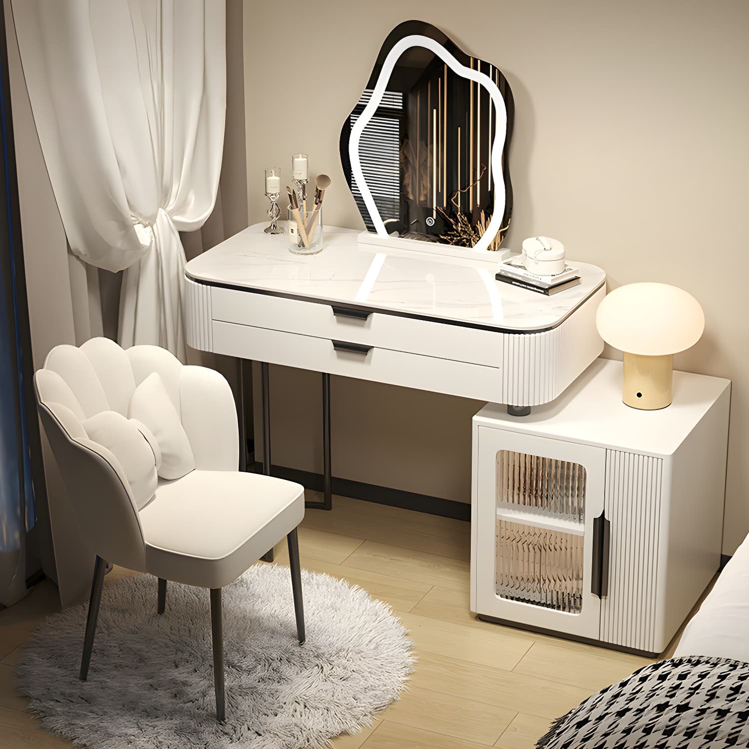 Contemporary Stone Top Vanity Table Set with Mirror and Stool Glam Slate Dressing Table thumbnail 9