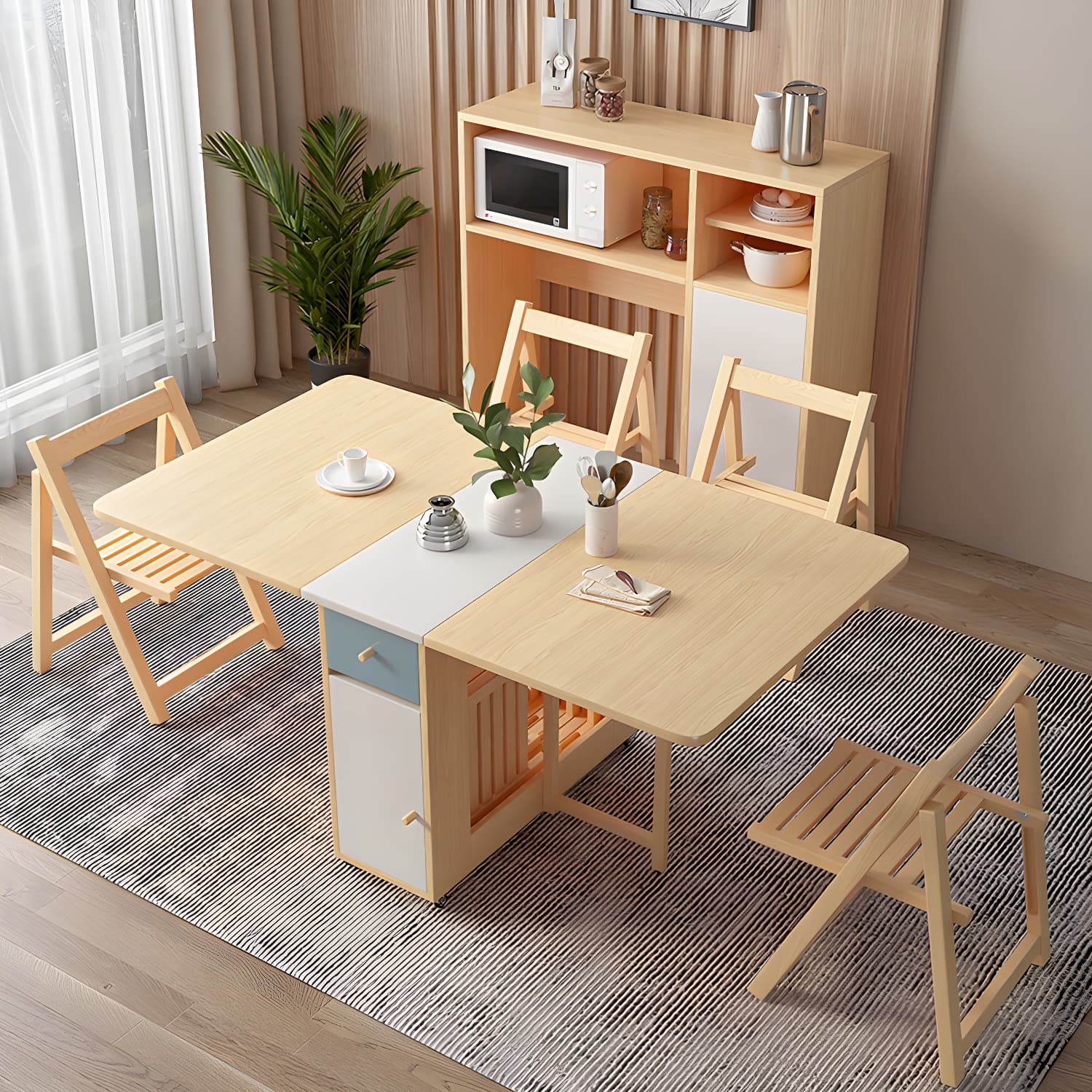 1/3/5/7 Pieces Modern Space-Saving Wood Multi Purpose Dining Set thumbnail 6