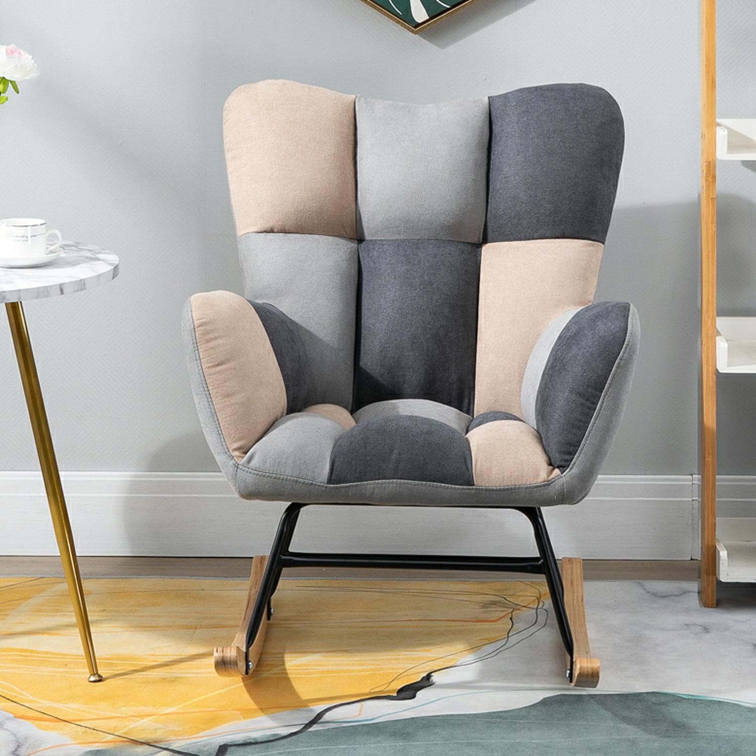Stylish Modern Upholstered Rocking Chair with Tufted Design and Wood Legs - Support Up to 398 lbs thumbnail 11