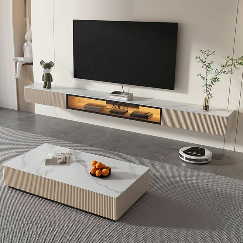 Modern Floating Stone TV Stand with 2 Drawers and 1 Cabinet thumbnail 6