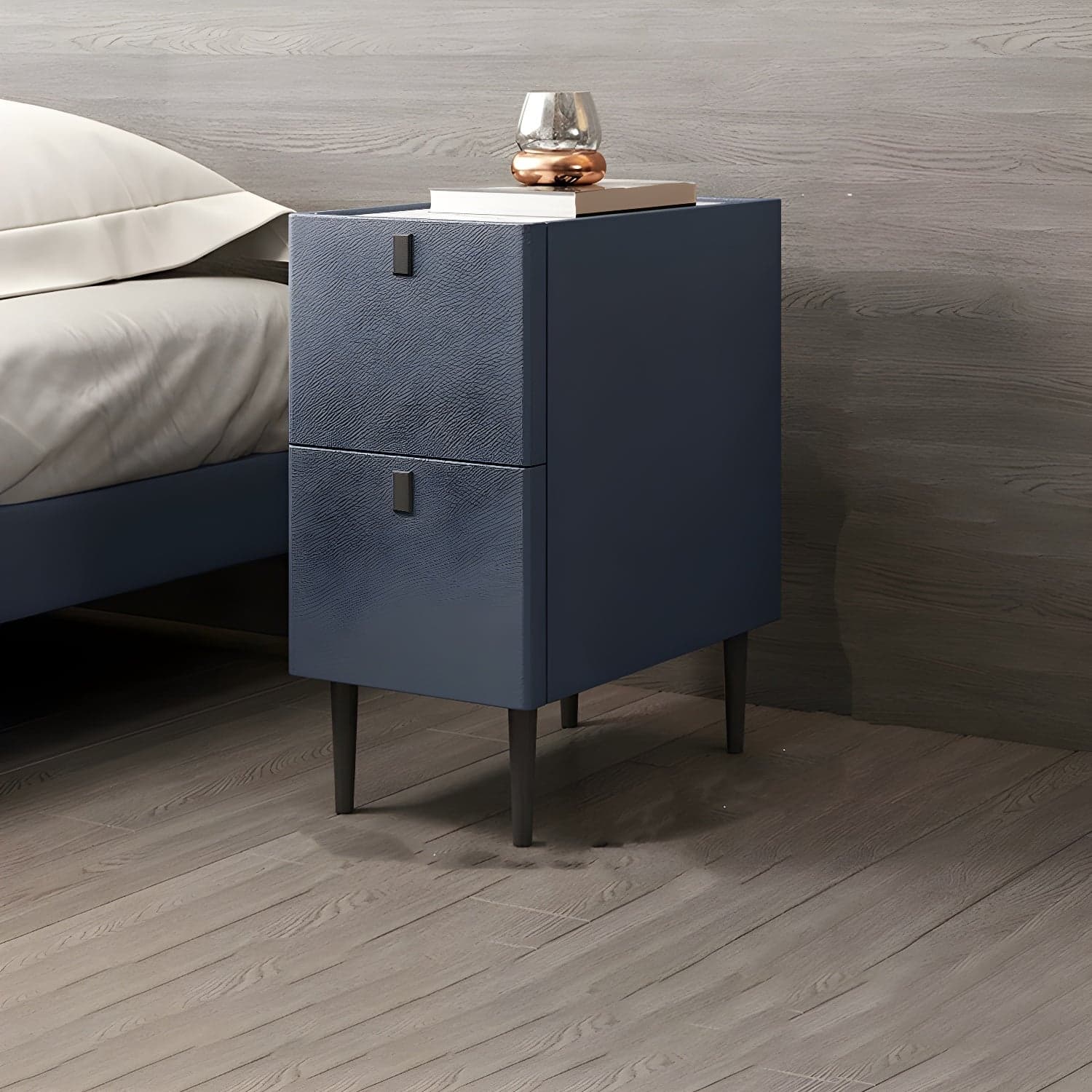 Modern Style Leather Polychromatic Choice of Black Cabinet Leg Nightstand thumbnail 6