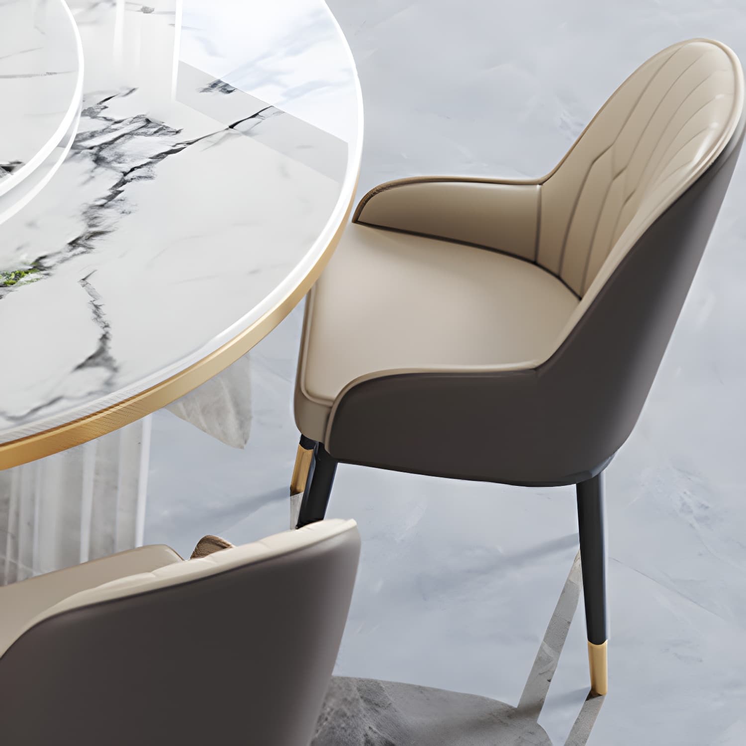 Modern Dining Set 1/5/7 Pcs Round Marble Dining Table and Upholstered Chairs thumbnail 7