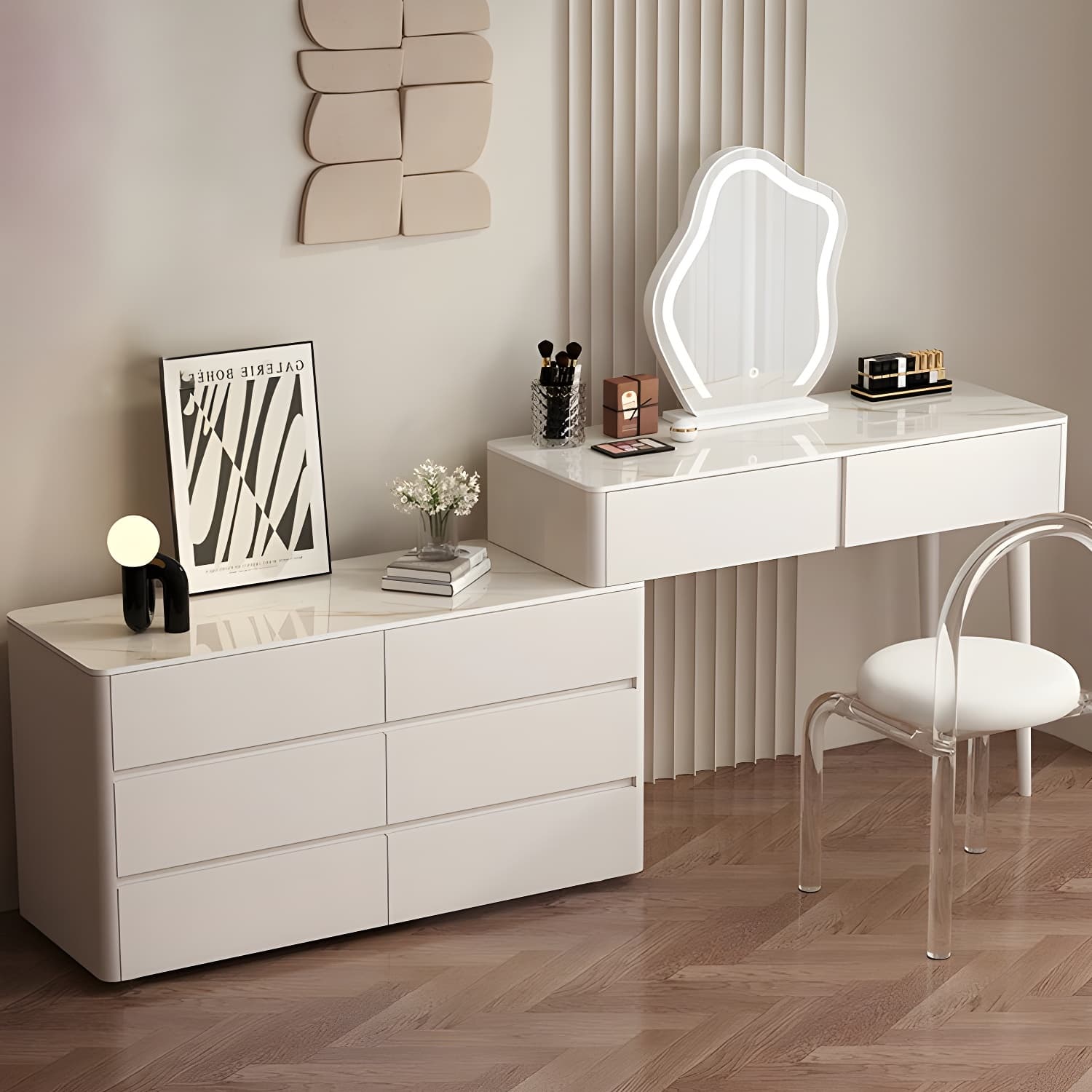 Modern Wood Makeup Vanity with Soft Close Drawer Glides & 2 Drawers thumbnail 14