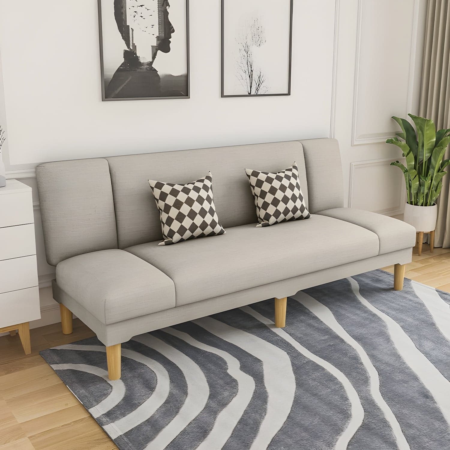 Scandinavian Armless Sleeper Sofa, Light Wood, Foam Filling, Includes Pillows thumbnail 10