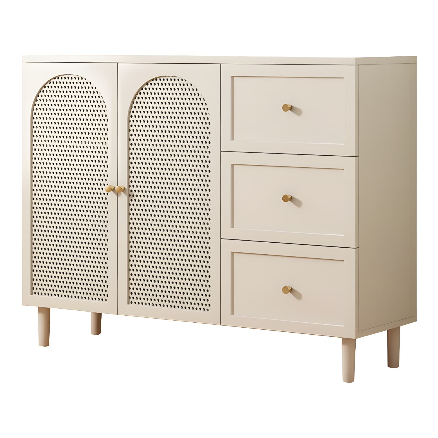 White Modern Sideboard Credenza with Cabinets and Shelves for Storage and Display thumbnail 6